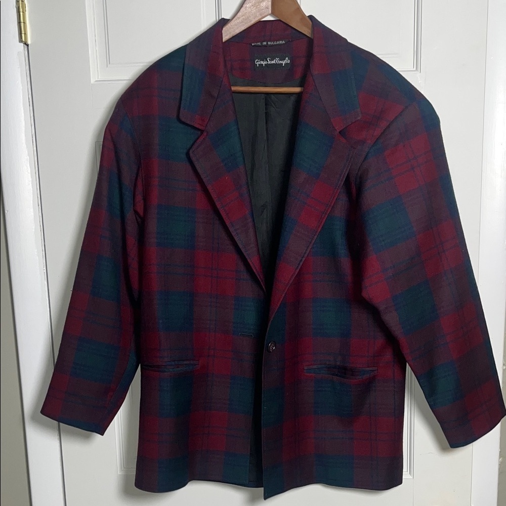 Vintage Giorgio Sant’Angelo 100% Wool Women's Blazer Red and Blue Plaid Size 10